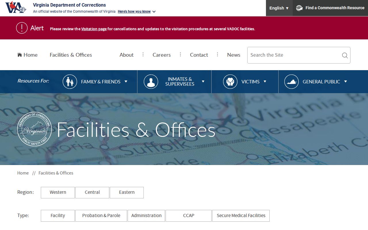 Buckingham Correctional Center release search in the VADOC facility and District 24 directory