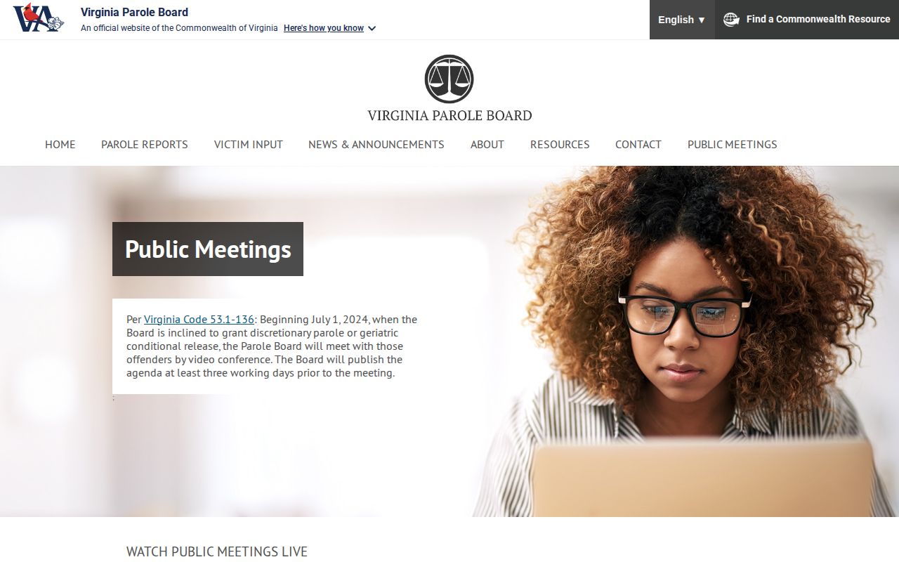 Buckingham County parole and probation Virginia Parole Board meeting calendar